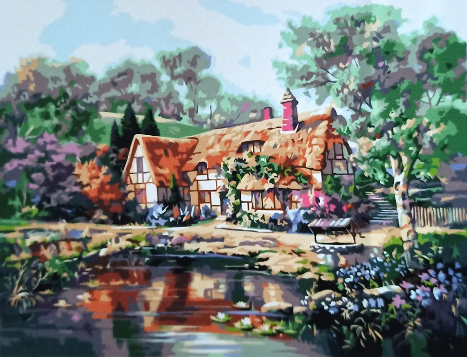 Картина по номерам Strateg Домик у воды 40x50 см (GS016)