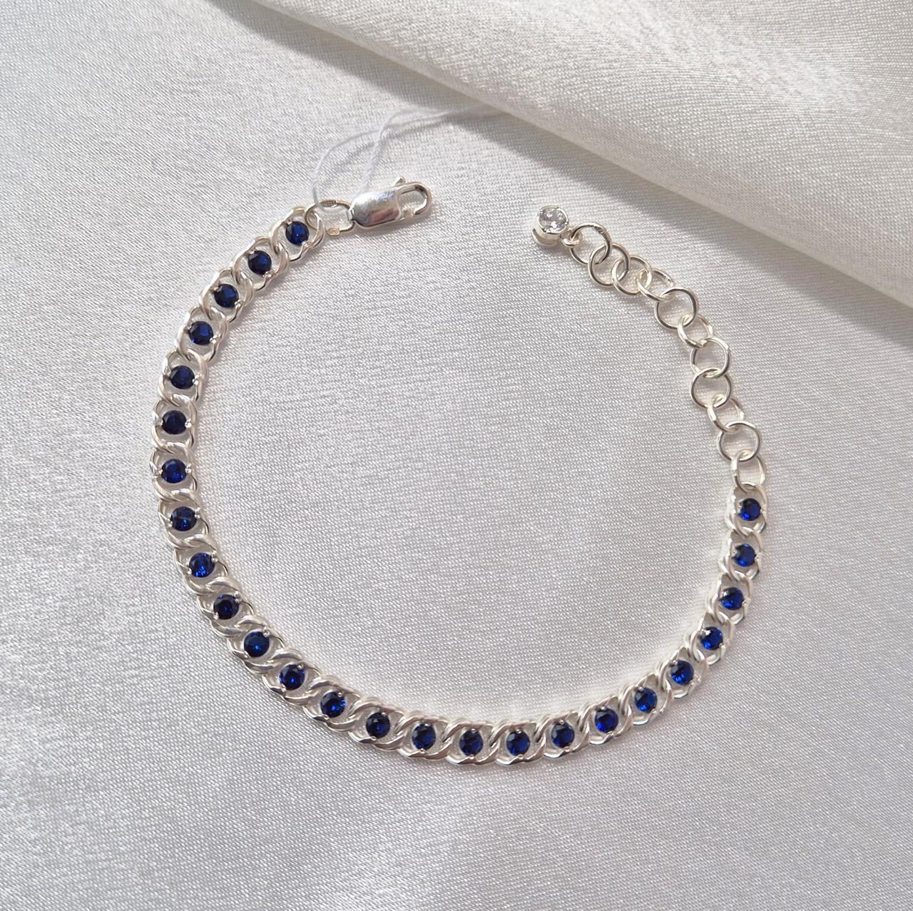 Браслет арабский бисмарк с синими камнями серебро 925 пробы 7003 8,22 г 17-21 см (сын)