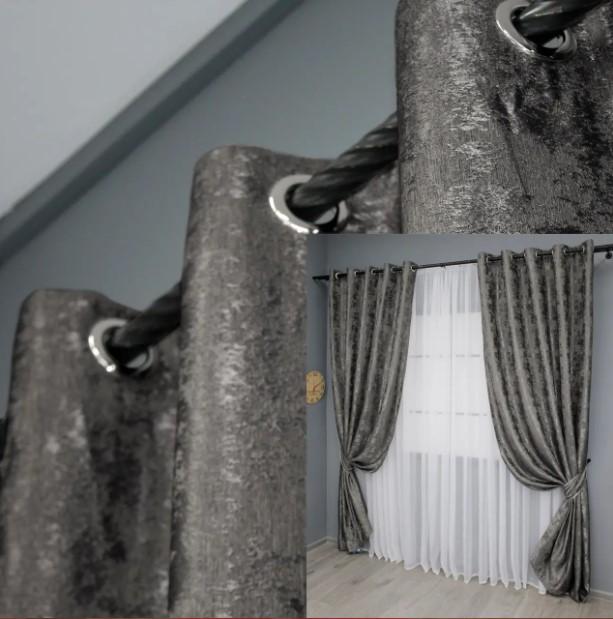 Комплект штор на люверсах Sultan XO жаккард 1,5х2,5 м 2 шт. Темно-серый (1558ш 37-0182) - фото 4 Комплект штор на люверсах Sultan XO жаккард 1,5х2,5 м 2 шт. Темно-серый (1558ш 37-0182) - фото 4
