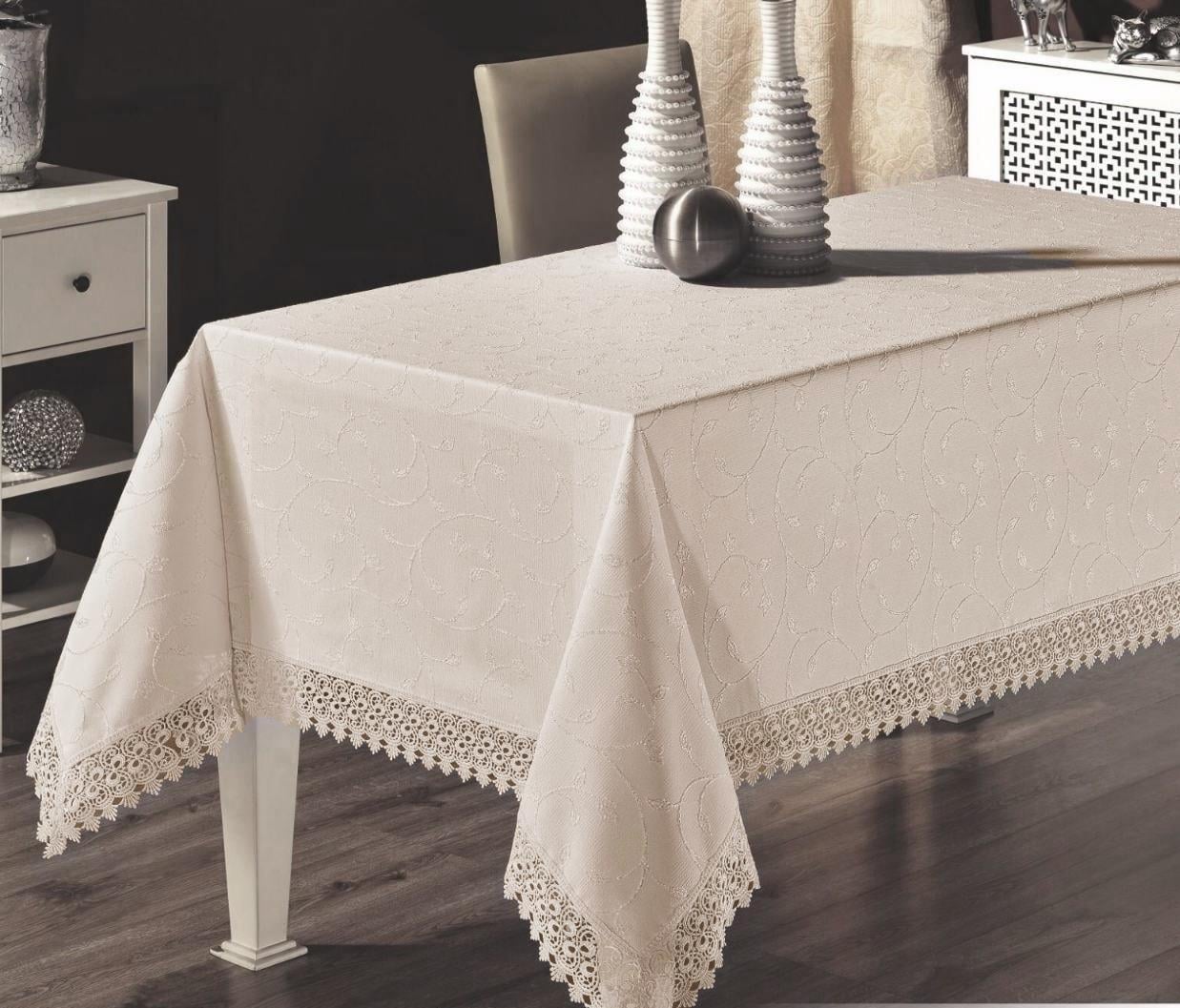 Скатерть с кружевом Maison Royale 160x220 KDK Cappucino (01MR01P160220K04) Скатерть с кружевом Maison Royale 160x220 KDK Cappucino (01MR01P160220K04)
