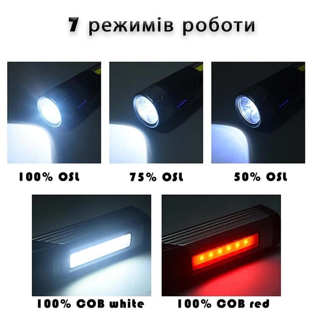 Ліхтарик світлодіодний 508-OSL + COB портативний поворотний USB магнітний (23678374) - фото 14 Ліхтарик світлодіодний 508-OSL + COB портативний поворотний USB магнітний (23678374) - фото 14