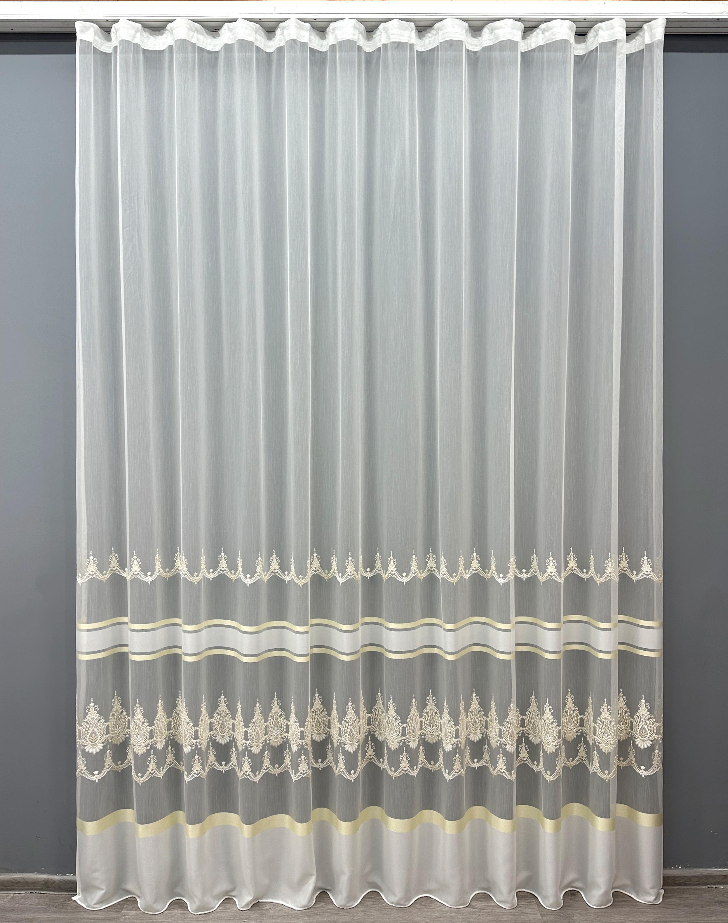 Тюль VR-Textil 1705т Бамбук с вышивкой и люрексом 300х270 см Молочный/Золотистый (42-0713)