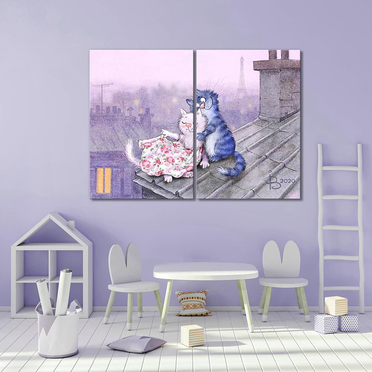 Модульная картина Лямур на крыше 2 модуля 120x180 см