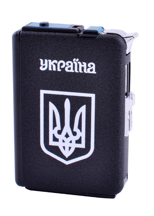Портсигар на 10 сигарет с зажигалкой №HL-153 Black Герб Украины (do207)