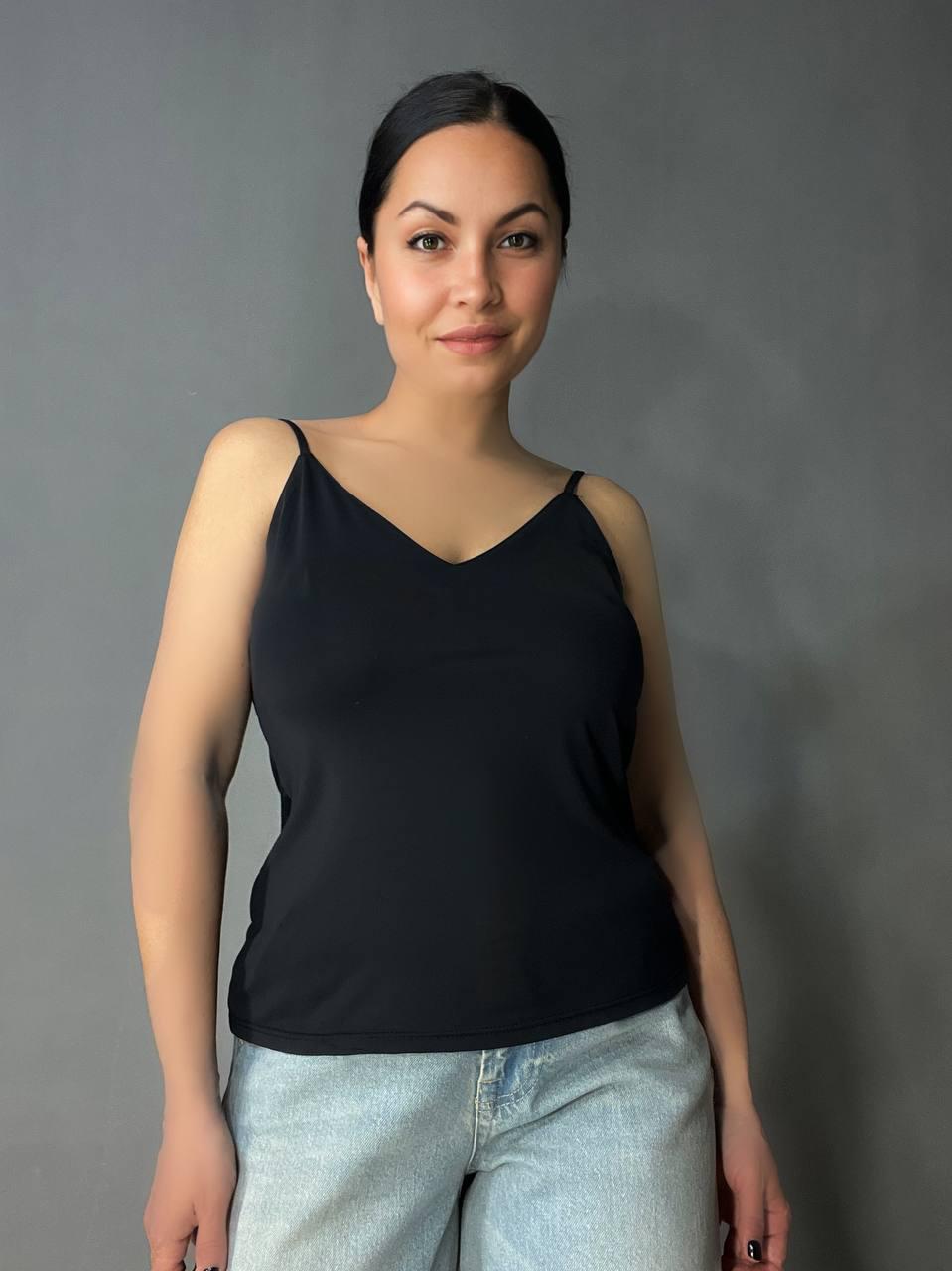 Майка женская A-N Q-13 базовая на тонких бретелях с подкладкой OS Черный (26498832)