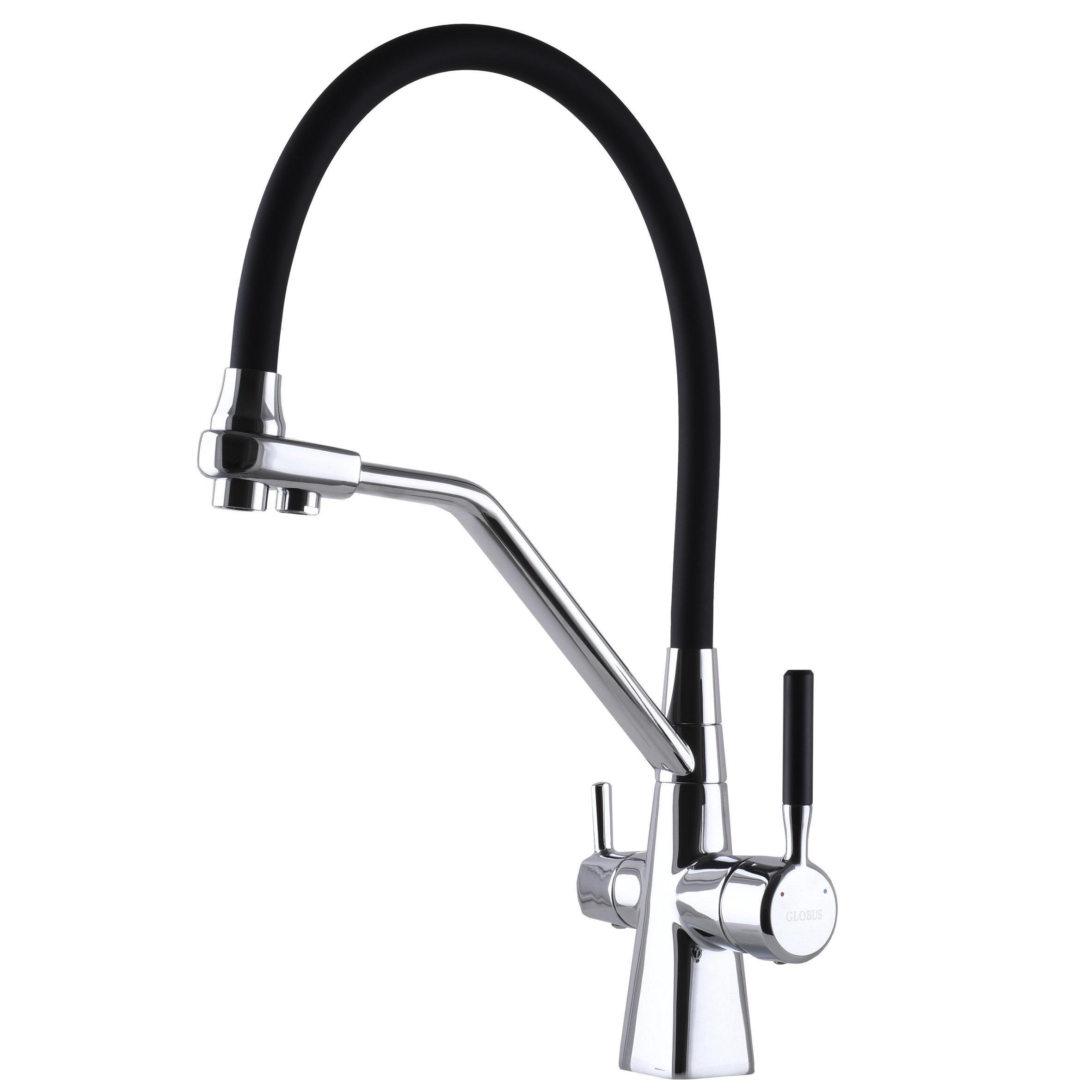 Кран на кухню Globus Lux з підключенням до осмос-фільтру Чорний матовий (24666)