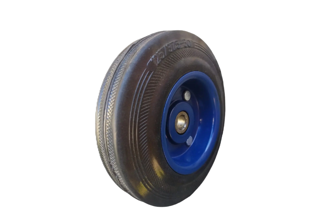 Колесо литое 125 мм на черной резине ось 10 мм 125/37,5/50 мм (9098)