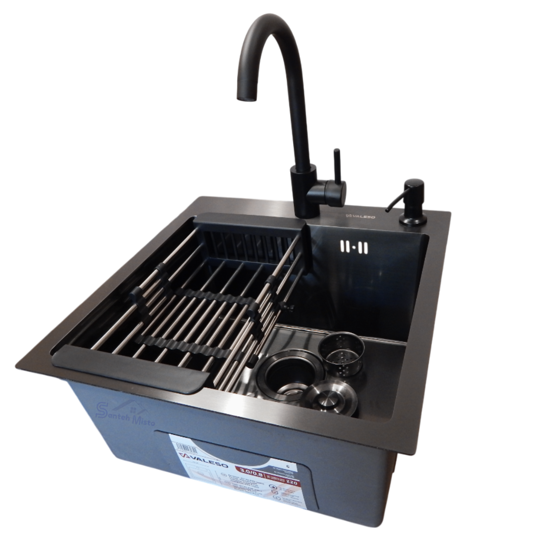 Комплект кухонной мойки Valeso Handmade PVD сифон круглый 3,0/0,8 мм 45x45 см Черный (37655)