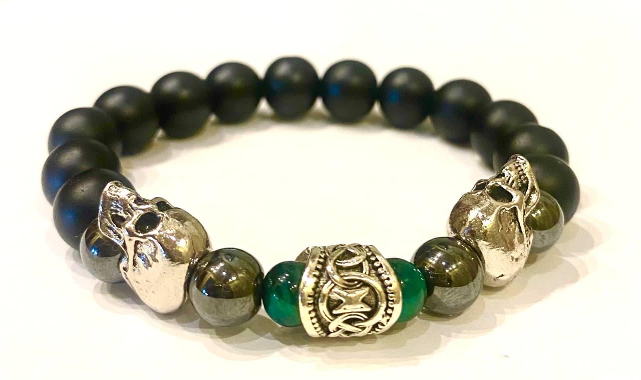 Браслет LITAURS из натурального камня черный оникс гематит тигровый глаз и металлическими вставками L 18-21 см (24084-1)