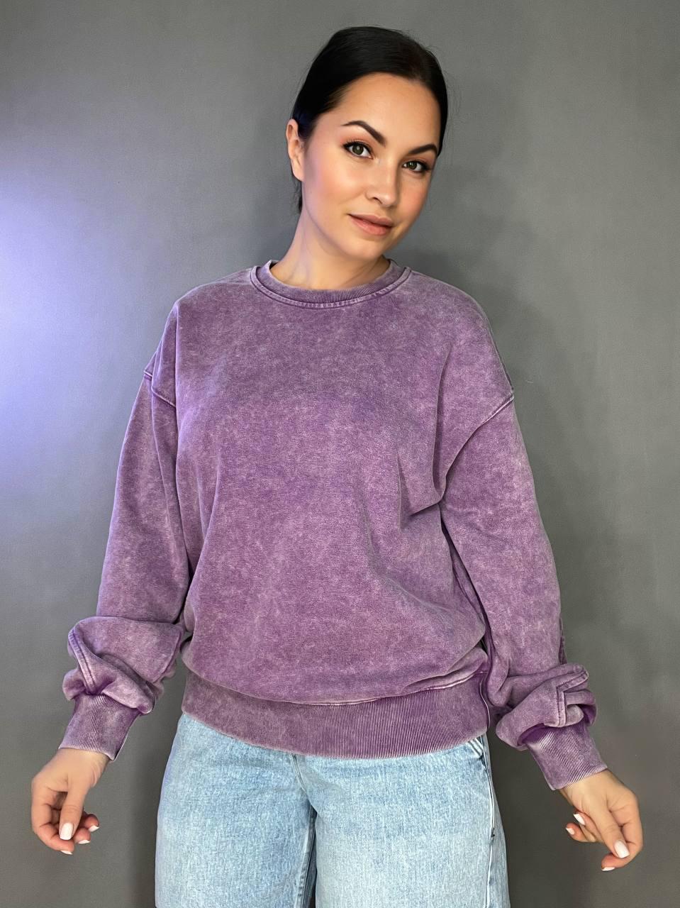 Світшот жіночий A-N 25027 вільний крій варений тай-дай середня довжина OS Фіолетовий (3378) - фото 5