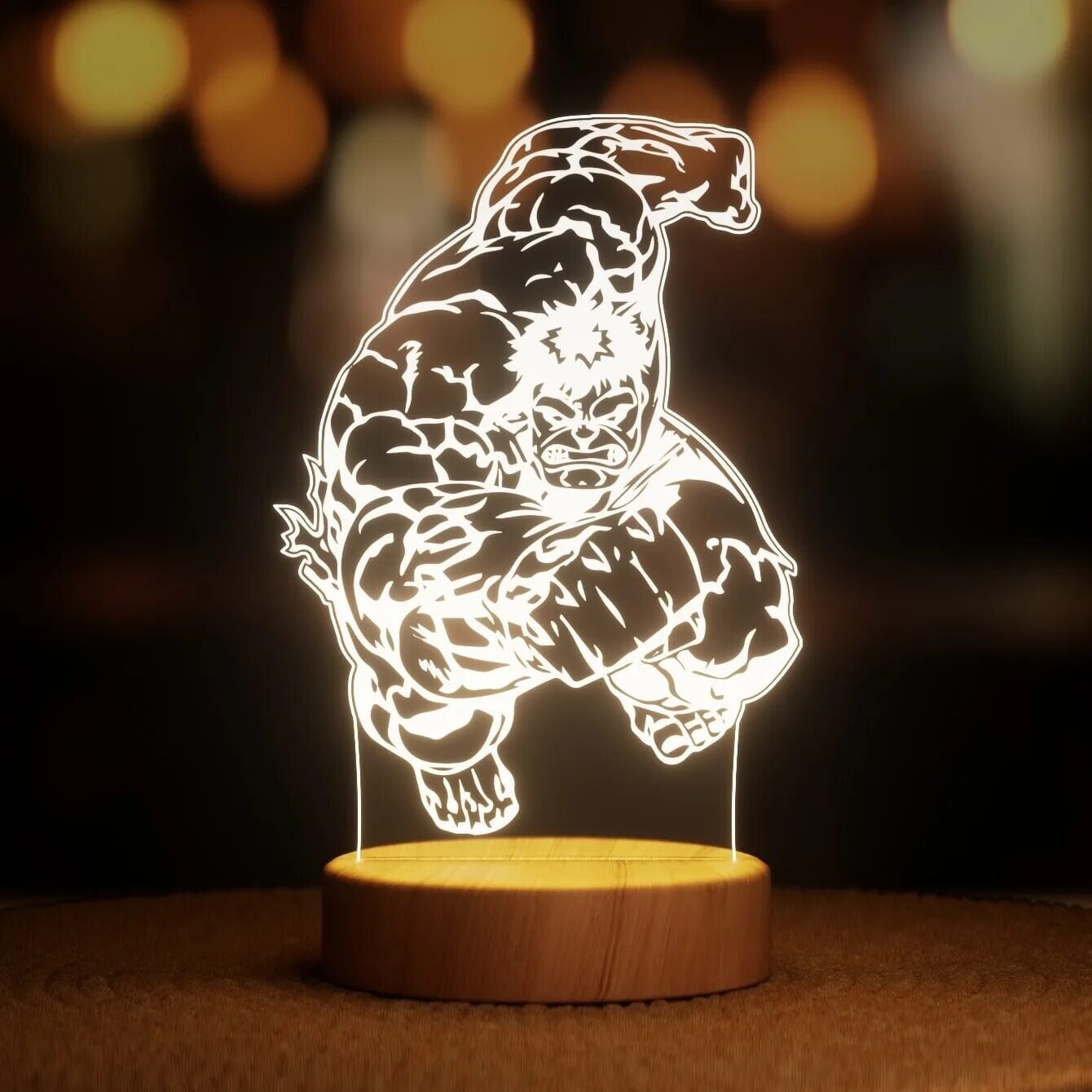 Нічник-світильник Lampic Marvel Халк у русі USB дерево/акрил 15х24 см Жовтий