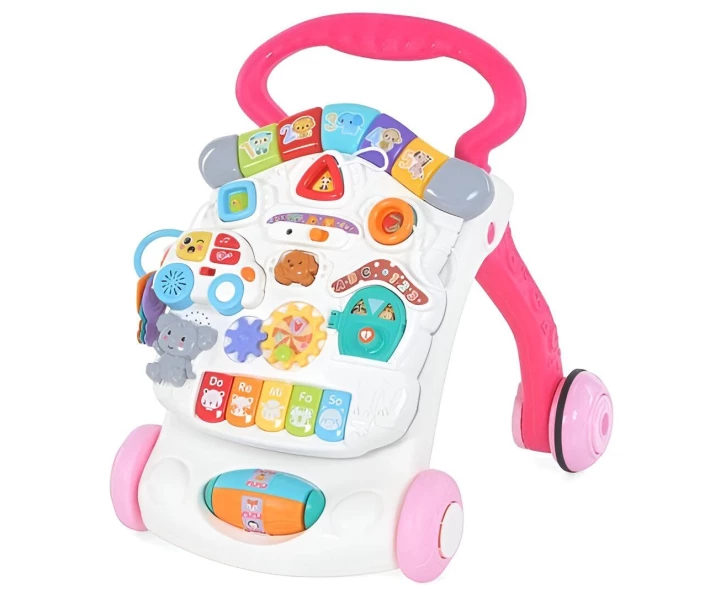 Ходунки-каталка детские развивающие 6605A из пластика музыкальные с игровой панелью 45х42х47 см Розовый (150-7-6605A.1)