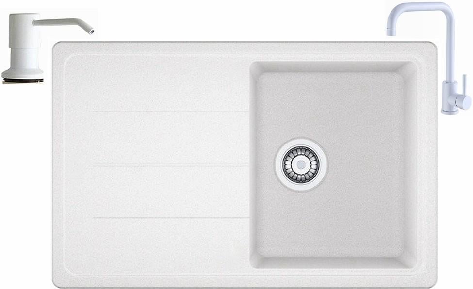 Мийка кухонна AQUAMARIN RITZ 780-50 WH гранітна змішувач/дозатор Білий