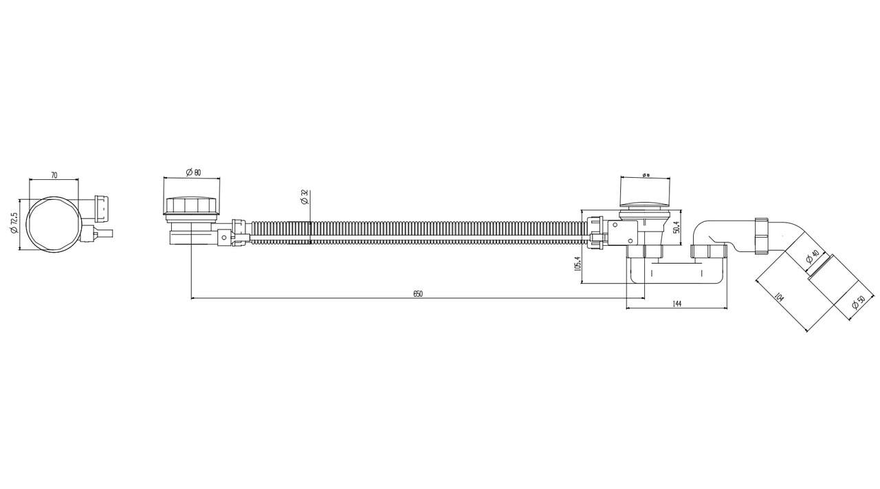 Сифон для ванны Koer BD-04-05 полуавтоматический с переливом без ревизии 1 1/2" Черный (KR5443) - фото 4