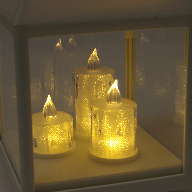 Свічник-ліхтар з 3-ма свічками LED 32 см Білий (OR-PL6262B-1) - фото 3