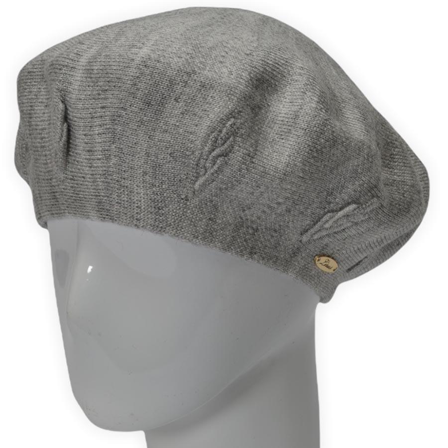 Берет женский Lirus Ягода двойной шерстяной тонкой вязки не большой с красивым узором Светло-серый