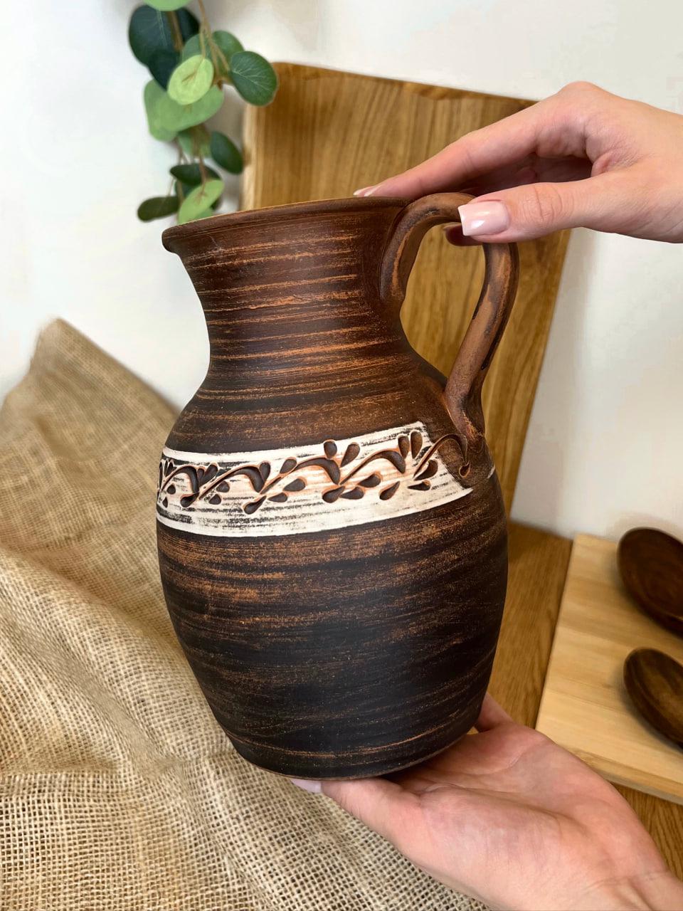 Глек керамічний глиняний різьблений з ручкою ангоб 2 л (3001-36) - фото 5