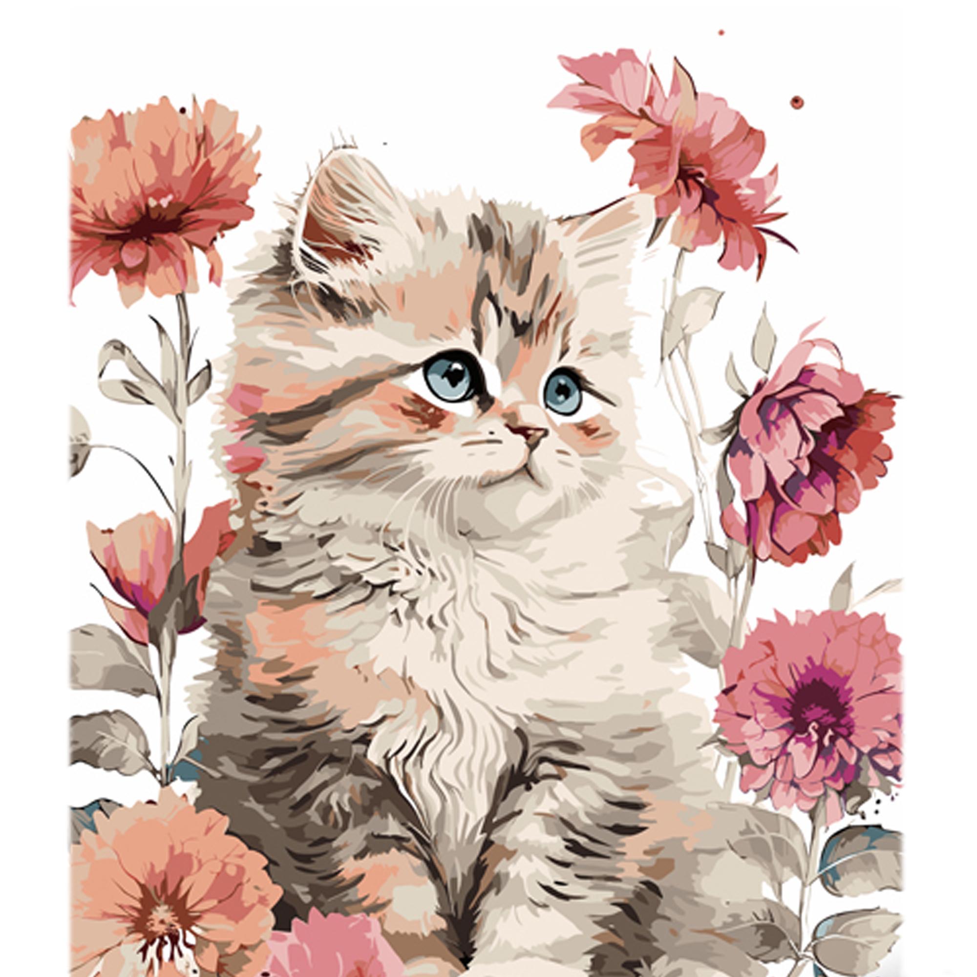 Картина по номерам Strateg Нежные цветы и пушистик на цветном фоне 40x50 см (MZ071)