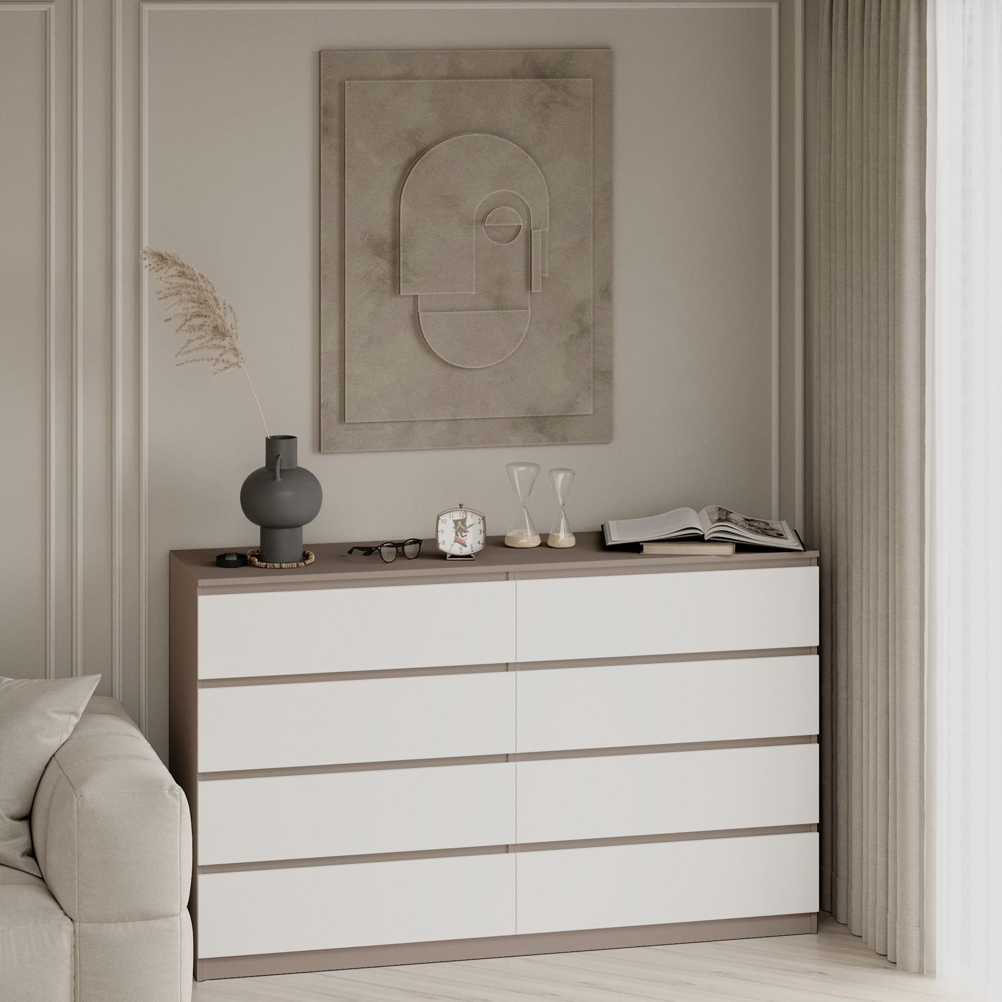 Комод на 8 шухляд без ручок Line KF8 1400x450x1035 мм Капучино/Білий - фото 1