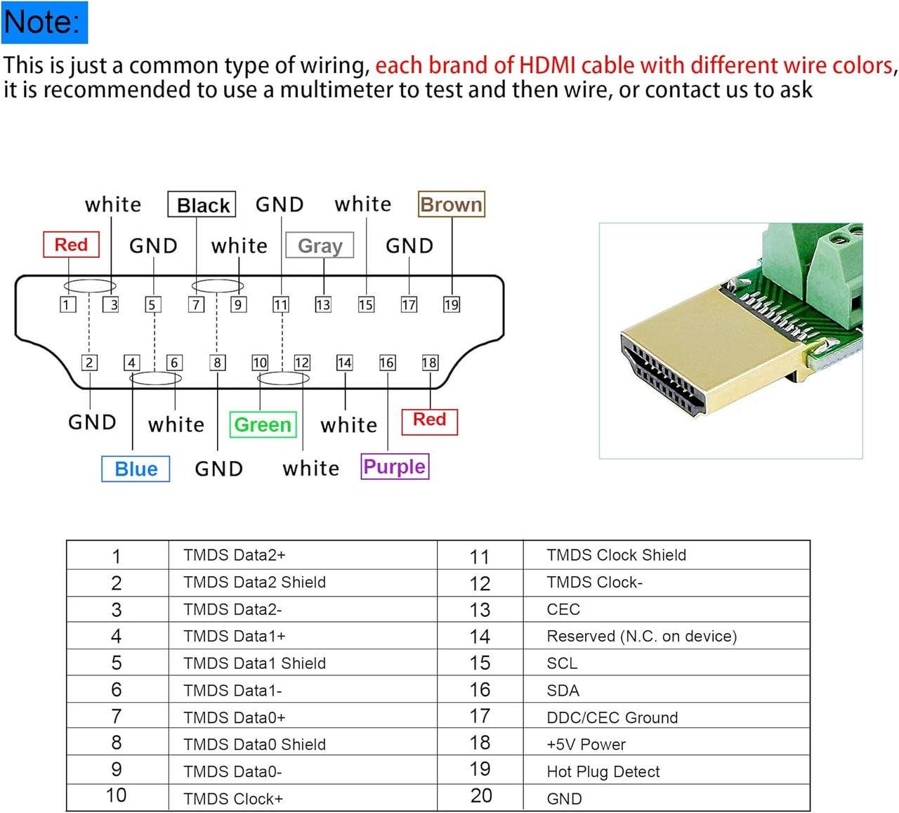 Конектор розбірний HDMI 19-контактний із друкованою платою силуміновий корпус 5-10 мм Золотий (000047745) - фото 6