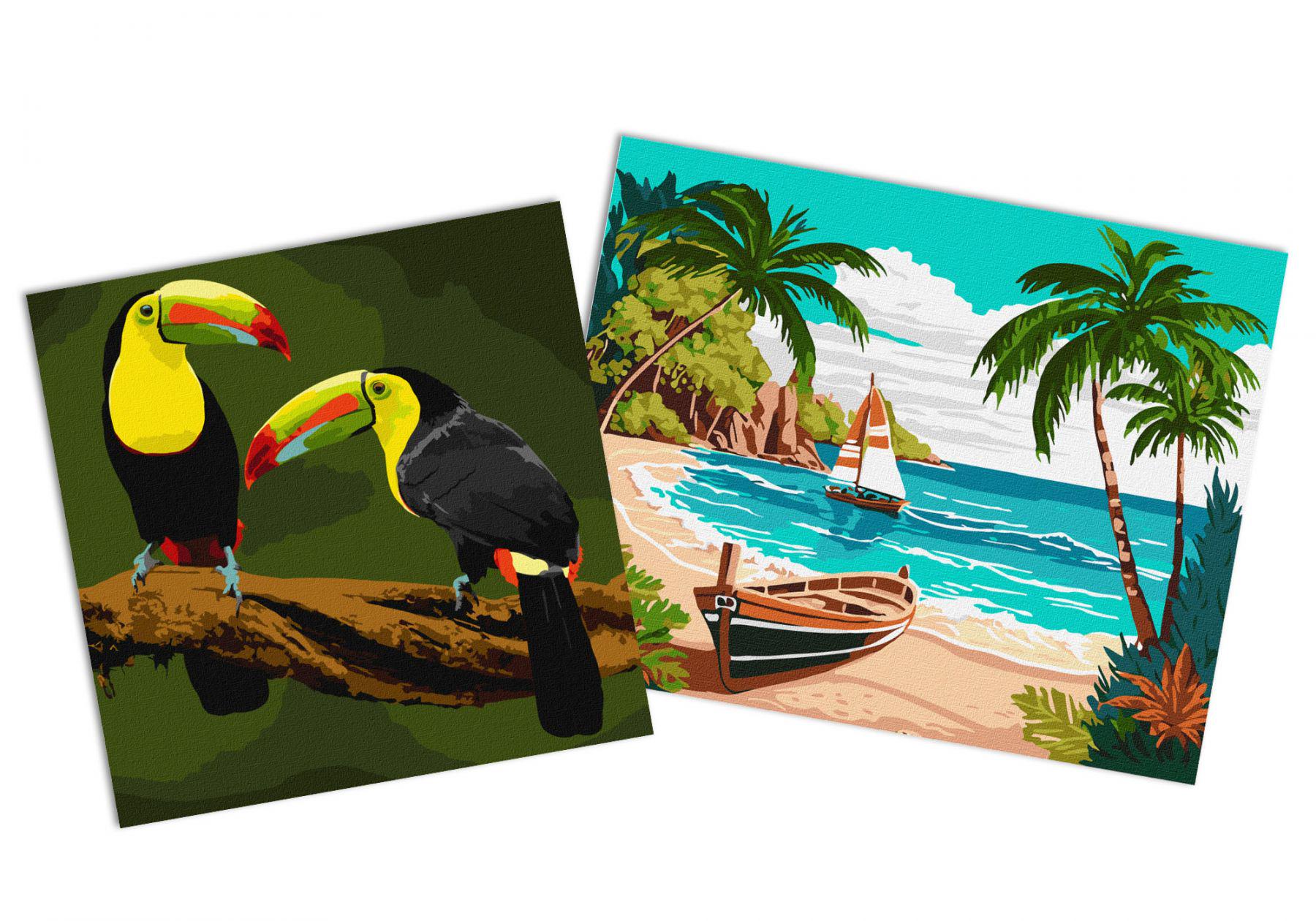 Набор картин по номерам Идейка 2в1 Побережье океана 40x50 см KHO2782 и Экзотические птицы 40x40 см KHO4337 (CKHO8151)