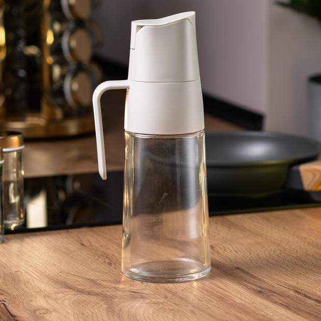 Пляшка для олії оцту TS Kitchen з гравітаційною кришкою кухонна 600 мл Білий (HP16294)