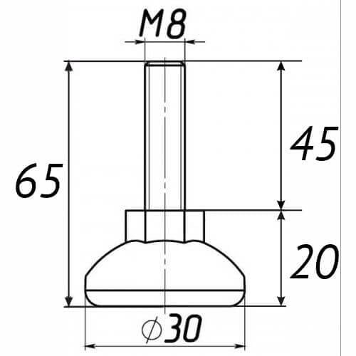 Опора регульована Steelfix М8х65 D30мм Чорний (246258) - фото 2