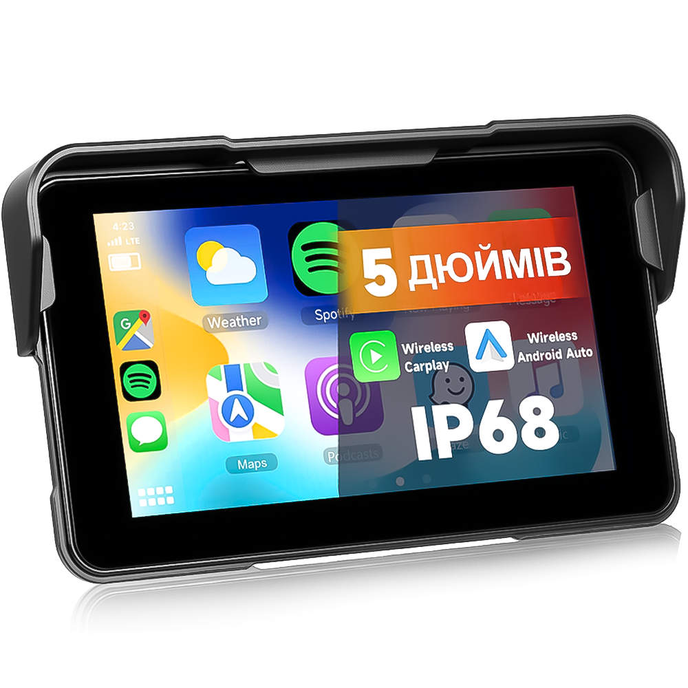 Монитор для мотоцикла Podofo A4203 IPS-экран/Bluetooth/Apple CarPlay/Android Auto мультимедийный с кронштейном 5" (28587417)