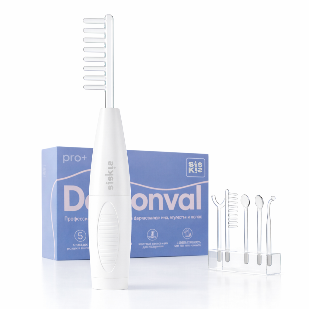 Косметологічний апарат Дарсонваль для дасроналізації волосся з універсальними насадками 5 шт.