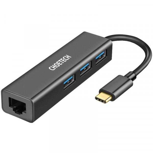 USB-Хаб Choetech USB-C 3.1-3xUSB 3.0/RJ45 1000M Ethernet 4в1 (HUB-U02-BK)