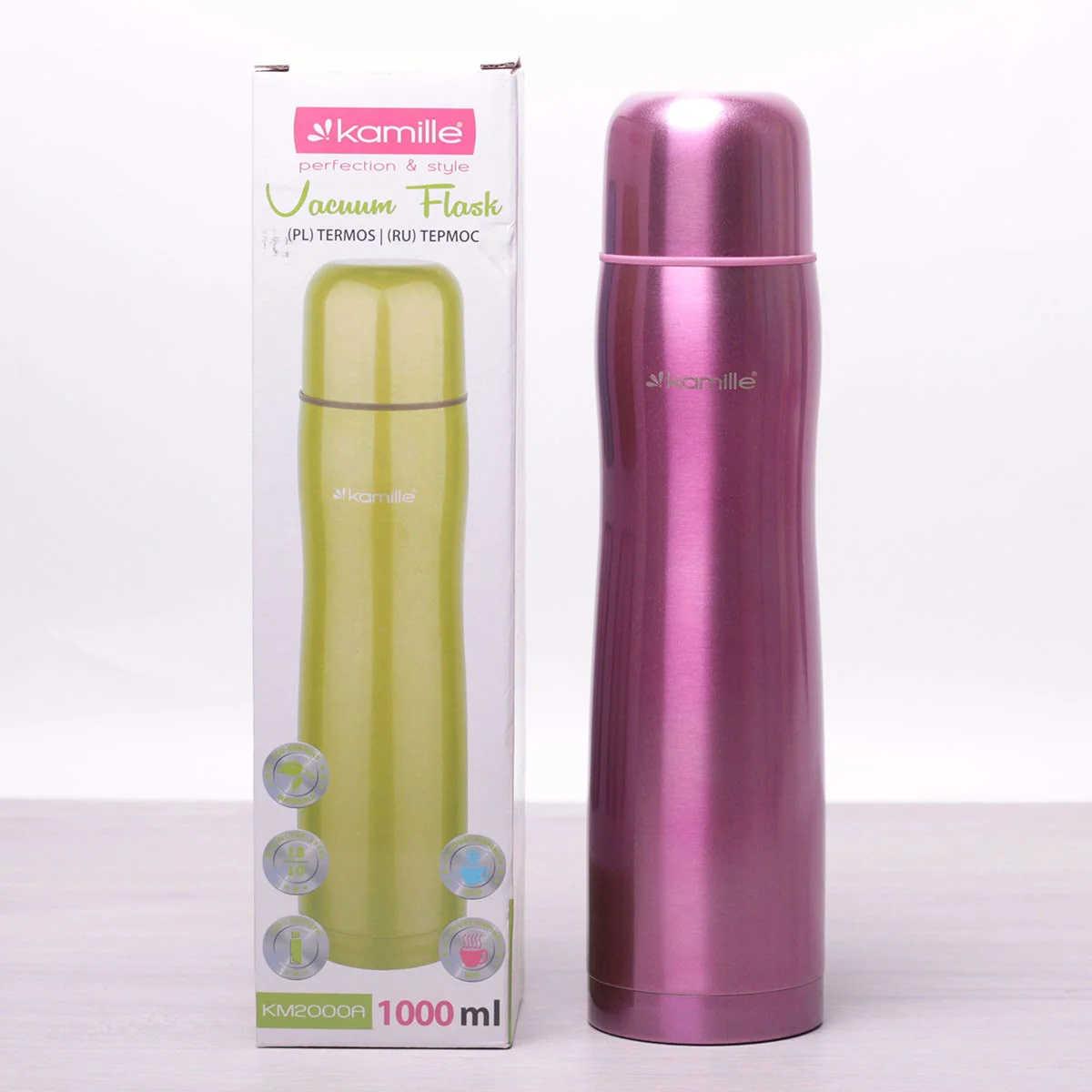 Термос Kamille КМ-2000А из нержавеющей стали 1000 мл Розовый (1103376073)