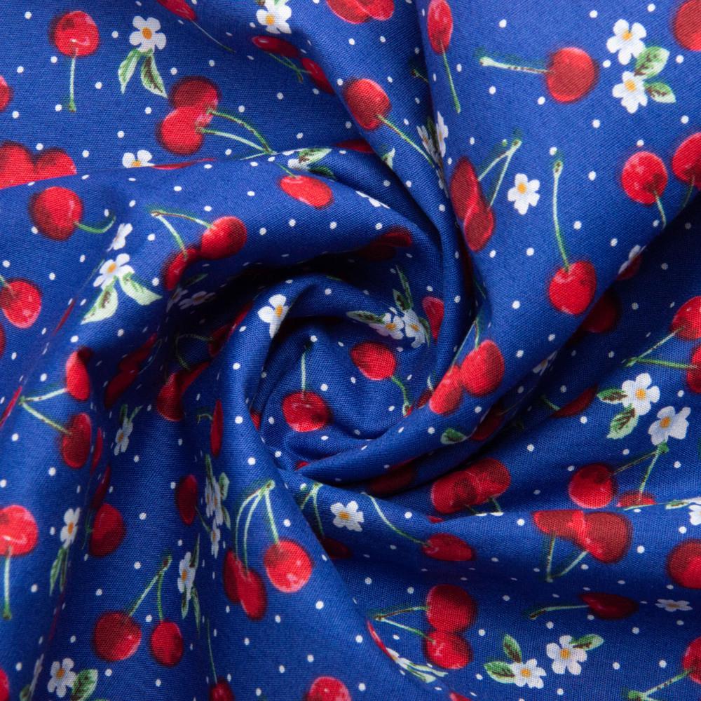 Ткань поплин натуральный хлопок Вишня Синий (2276812274)