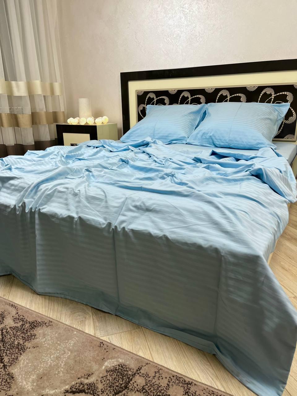 Комплект постельного белья Полоска хлопковое страйп сатин двуспальное 180x220/70x70 см Голубой (15012048)