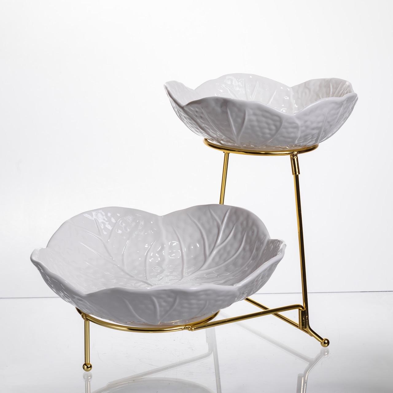 Фруктовниця на 2 яруси 35х25х26 см Білий/Золотий (C251) - фото 2