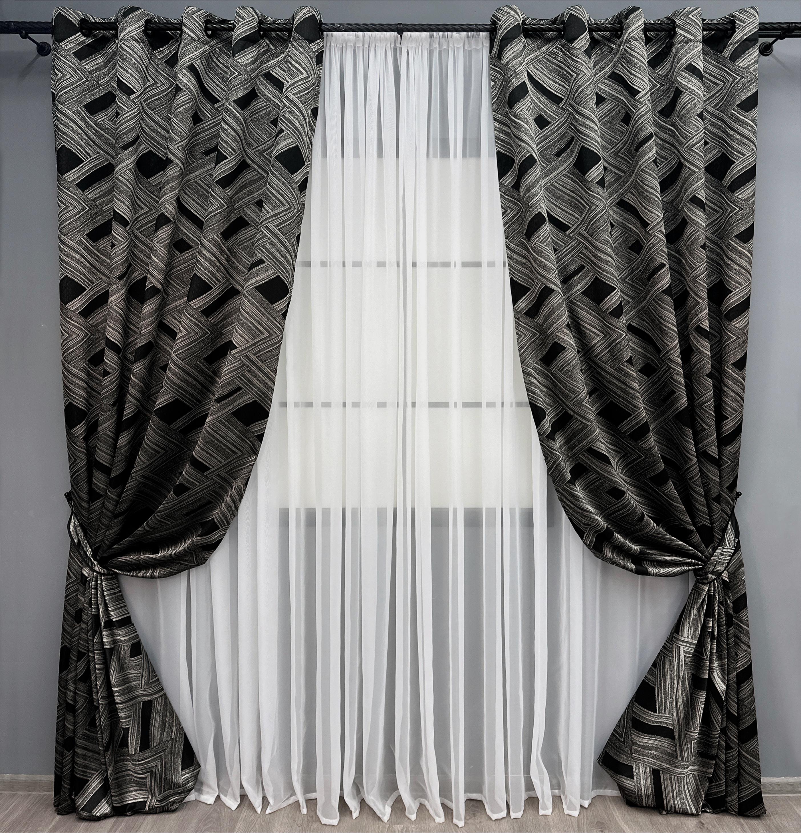 Комплект штор на люверсах VR-Textil Жаккард Mystery №1629ш 150х280 см 2 шт. Серый с черным (37-0180)