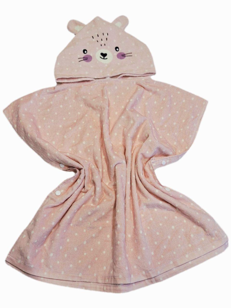 Полотенце-пончо детское Глазки с капюшоном Розовый 64х127 см (1986)