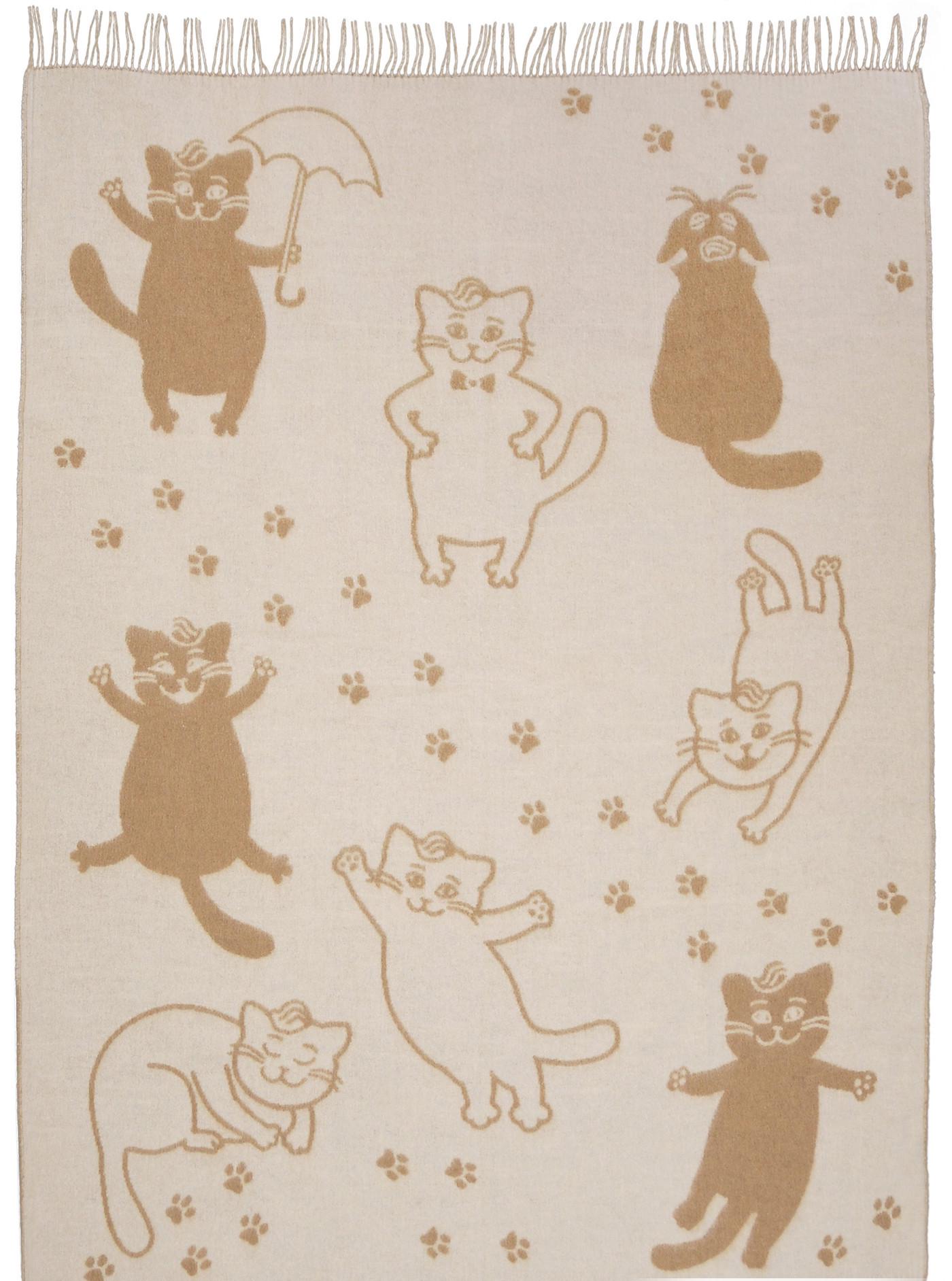 Плед жаккардовый шерстяной Vladi Cats 140х200 см Белый/Бежевый (99f9c87b)