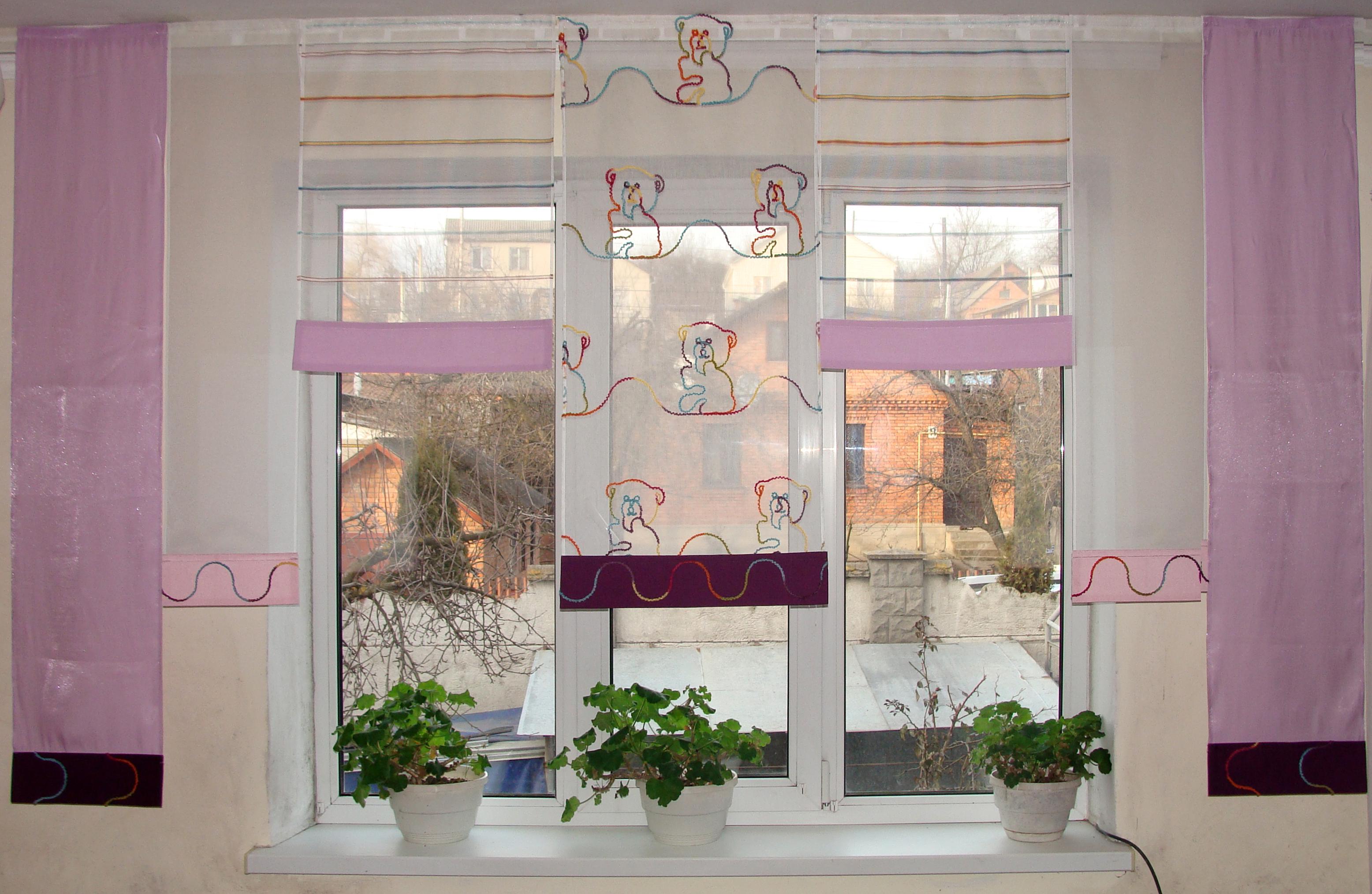 Комплект панельних фіранок Firanka Kids на карниз 250 см 7 шт. Рожевий з фіолетовим (2_4п)