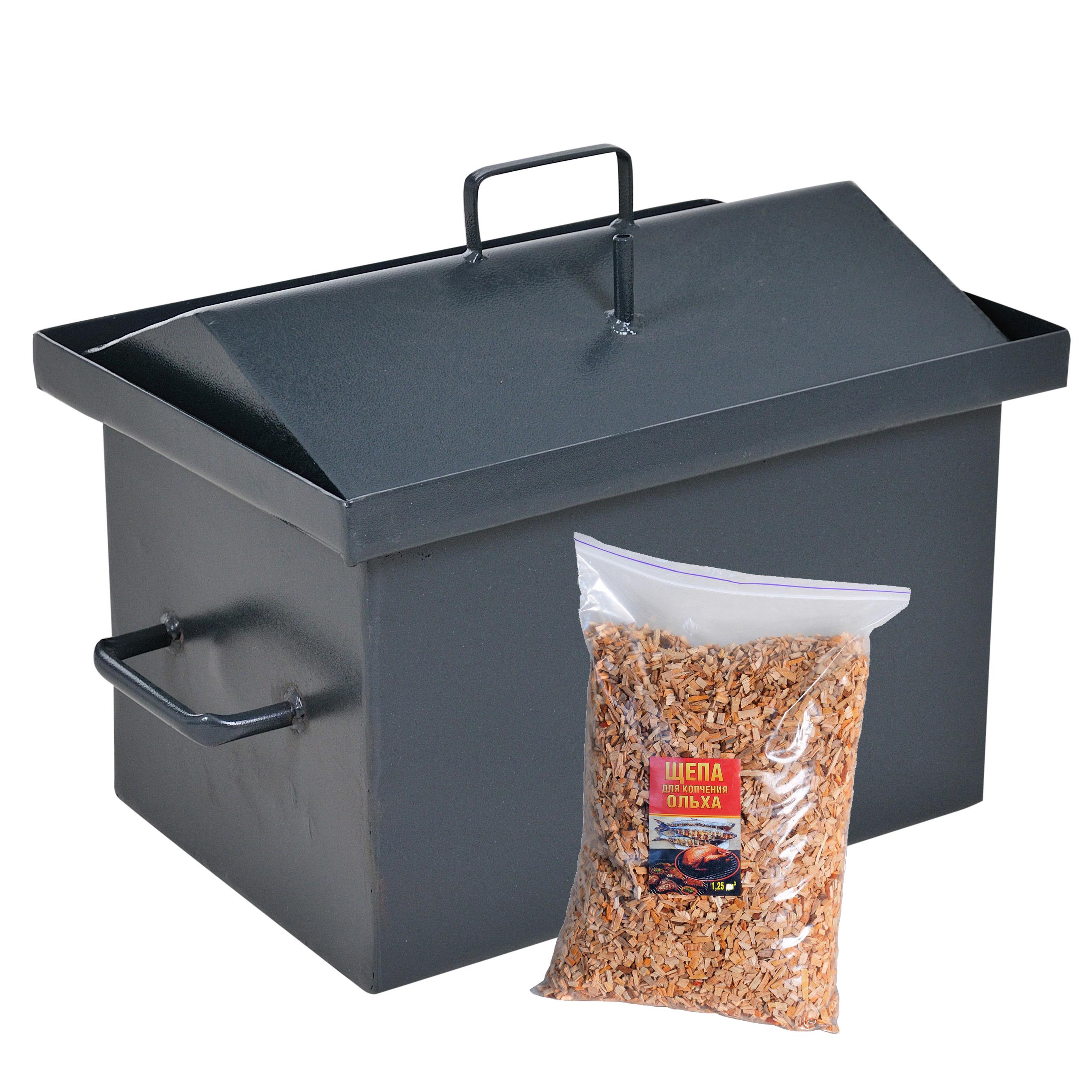 Коптильня горячего копчения 2 мм 450х330х300 мм крашеная с гидрозатвором и щепками