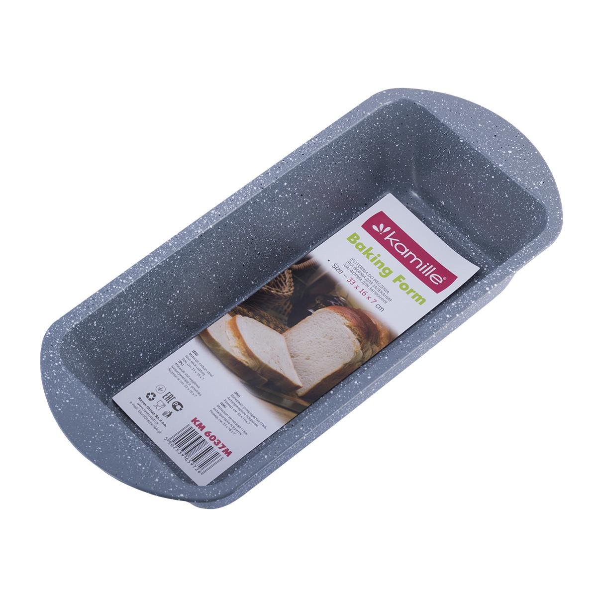 Форма для запікання з антипригарним покриттям Kamille КМ-6037М із вуглецевої сталі 33х15,5х7 см Сірий мрамор (150-84-6037М)