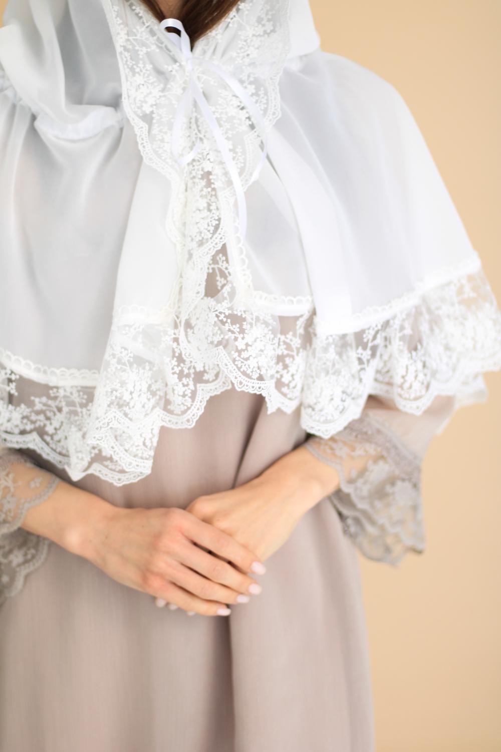 Палантин для храма на голову Снежно-молочный (п024) - фото 3