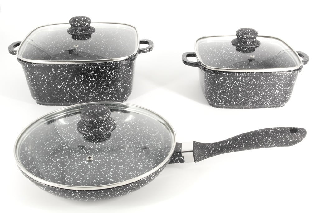 Набор посуды A-Plus 1505 6 пр. с мраморным покрытием Черный