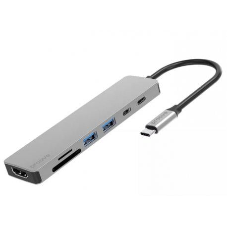 USB-хаб Proove Iron Link 7in1 Type-C to 2USB3.0/2Type-C/HDMI Silver (HBIL00222004)