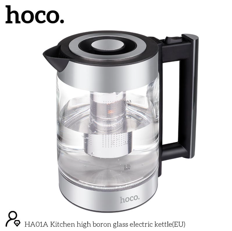 Електрочайник Hoco HA01A Kitchen high boron glass electric kettle 1,8 л Silver - фото 5