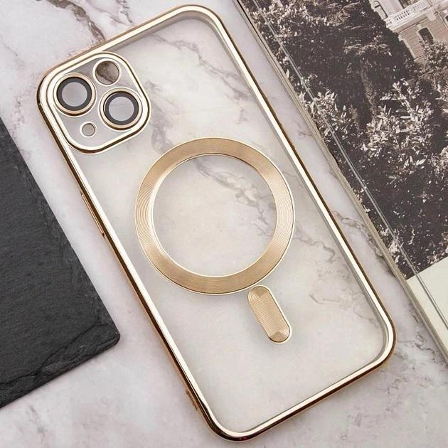 TPU хромовий чохол Chrome with Magnetic + захист камери для Apple iPhone 15 (6.1") Gold - фото 6