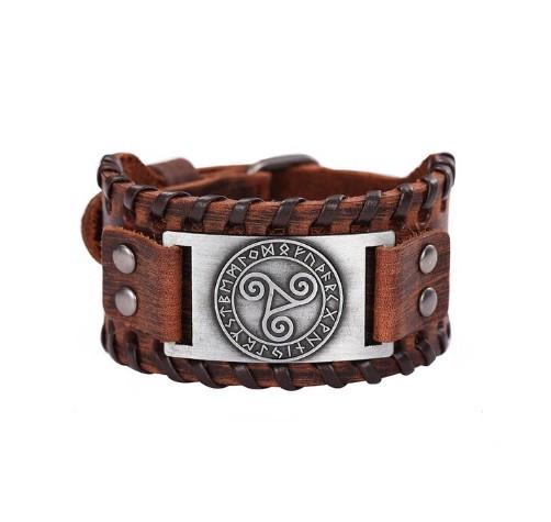 Браслет-талисман мужской LIKGREAT Трискеле Одина кожаный 27х3,7 см Коричневый/Серый (B109739-N-L/B58)