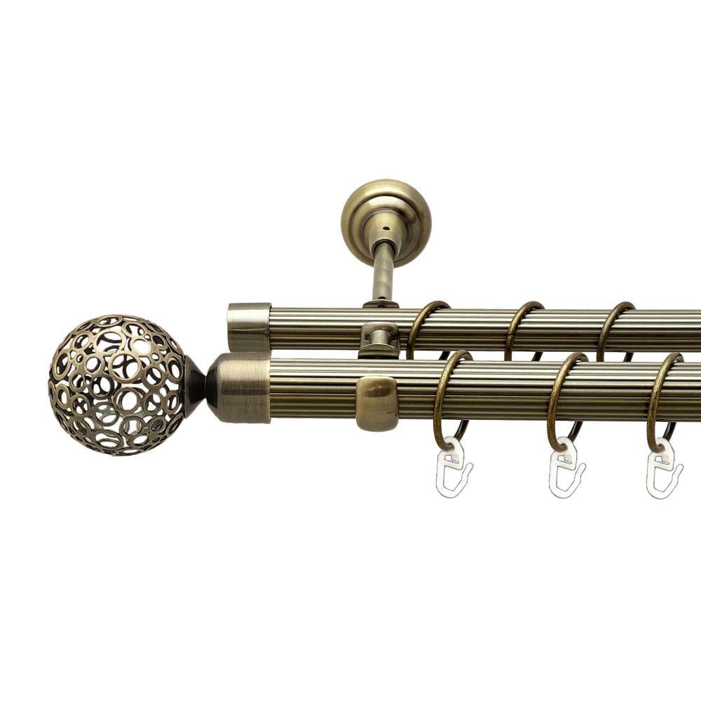 Карниз металлический Orvit Савона двухрядный открытый/рифленая труба/кольцо металлическое Антик 25/19 мм 300 см (00-00017822)