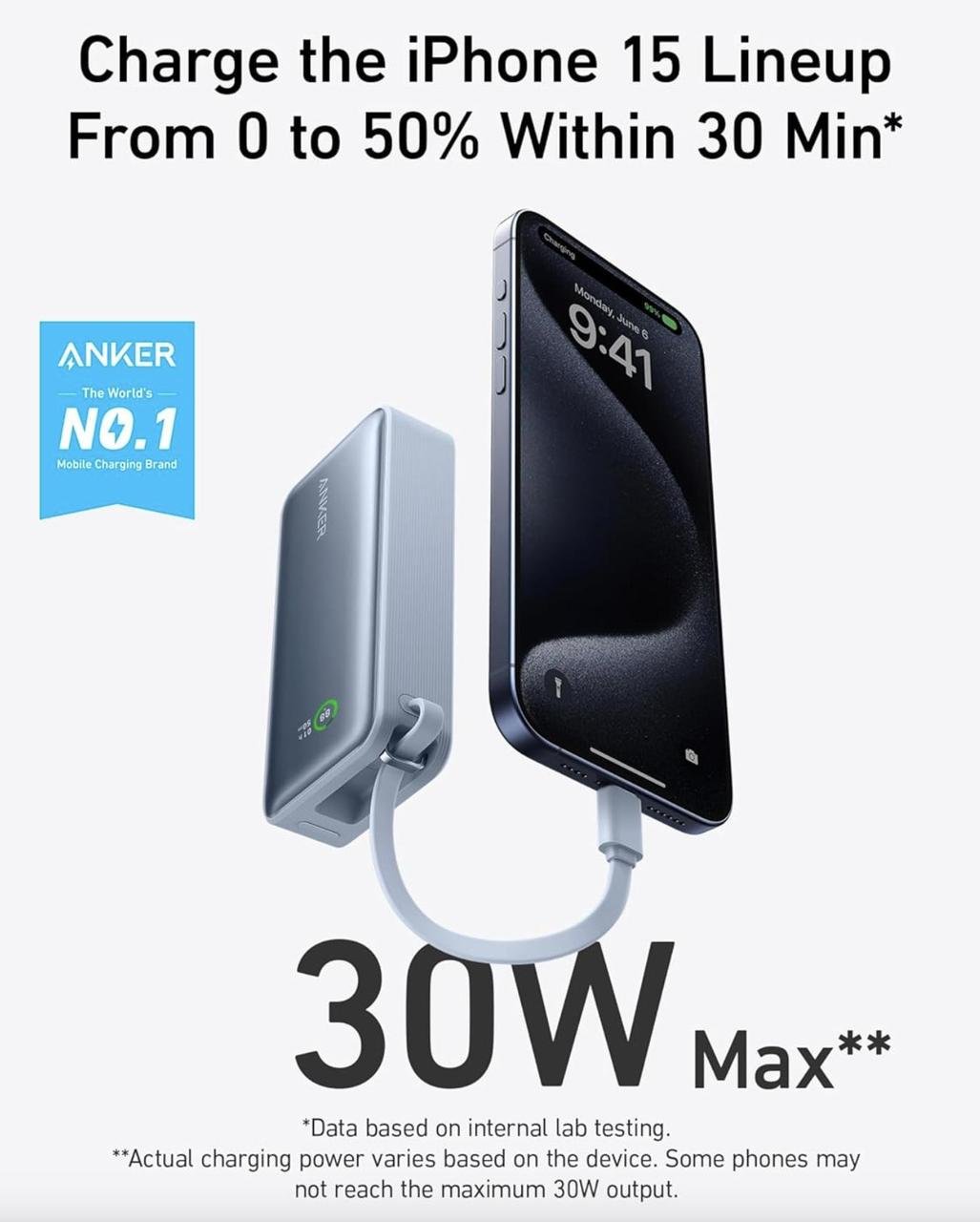 Повербанк Anker Nano 30W 10000 mAh Ice Lake Blue (2290971829) - фото 6