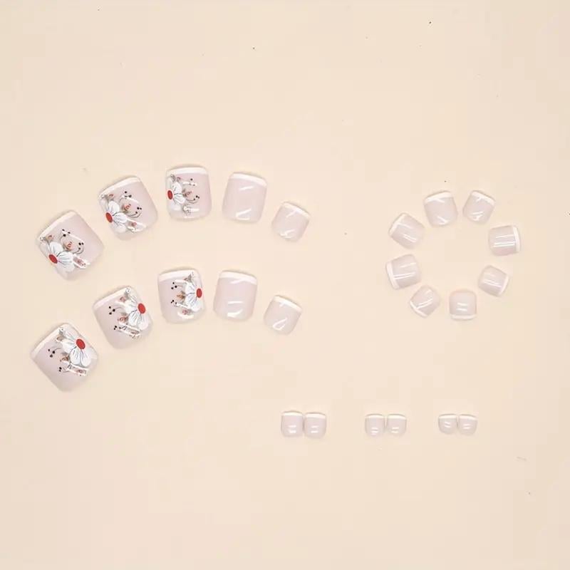 Накладні нігті Квіти для педикюру з клейовими пластинами 24 шт. Білий із кольоровим (2689612524) - фото 4 Накладні нігті Квіти для педикюру з клейовими пластинами 24 шт. Білий із кольоровим (2689612524) - фото 4