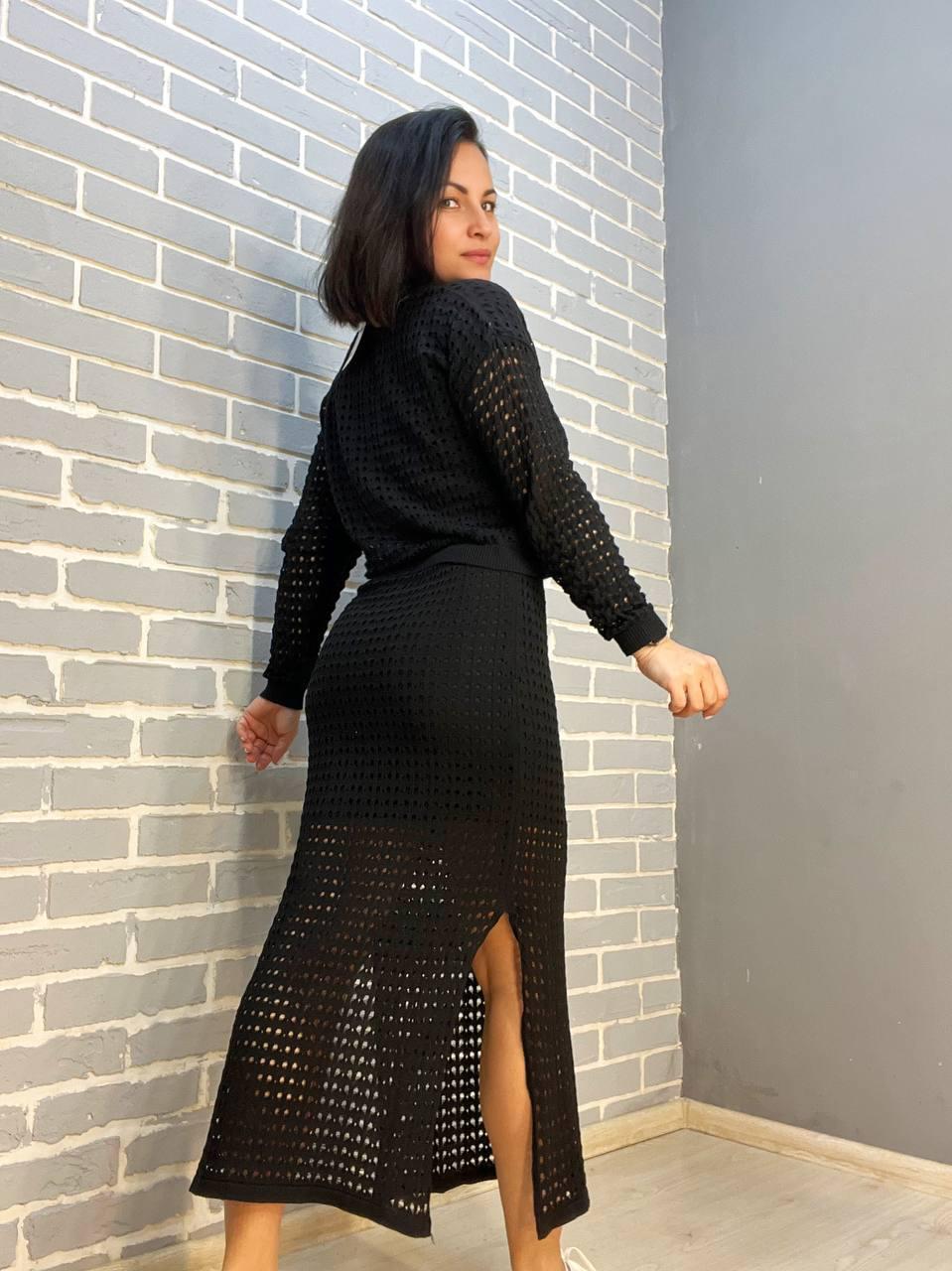 Костюм женский MINTAS 4204-2414 ажурная вязка реглан с юбкой OS Черный (1884) - фото 6 Костюм женский MINTAS 4204-2414 ажурная вязка реглан с юбкой OS Черный (1884) - фото 6